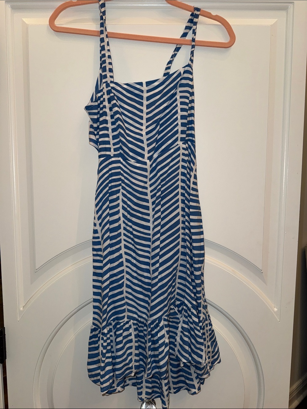 Skemo Blue and White Striped Spaghetti Strap Dress